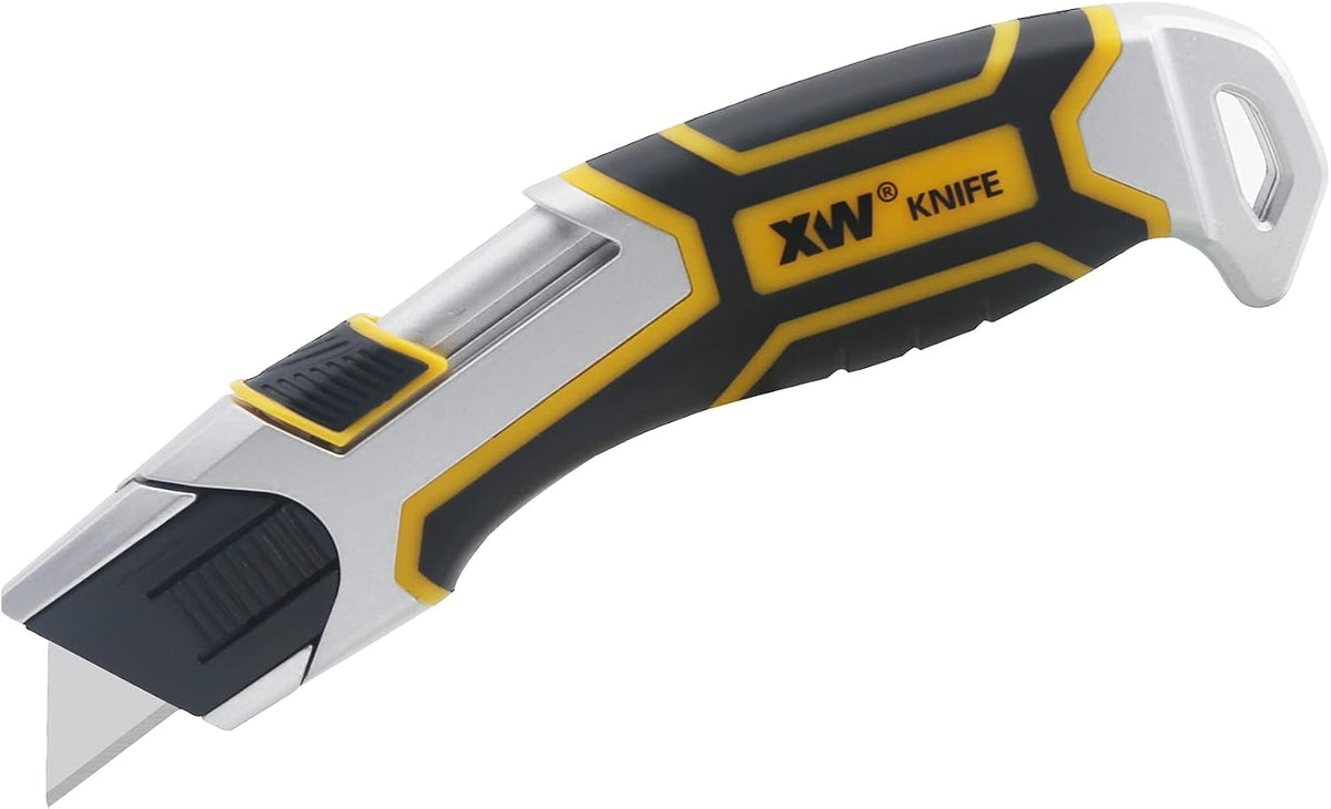 Auto-Retractable Safety Utility Knife, Box Cutter of Quick Blade Change, 4 Spare Blades Storage in Handle