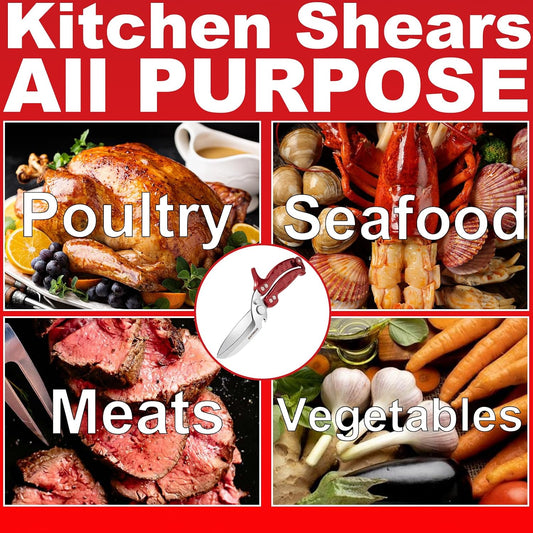 Heavy Duty Poultry Shears Scissors,Kitchen Shears for food Heavy Duty,Kitchen Scissors All Purpose,Chicken,Fish,Meat,Easily Separable for Thorough Cleaning,Dishwasher Safe.