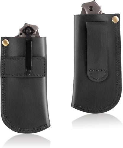 Leather Knife Sheath for Belt, Heavy Duty Cowhide Pocket Knife Holder, EDC Folding Knife Holster Case, Compatible with Buck 110 and Small Knives, Gifts for Men (4.9" x 1.65")