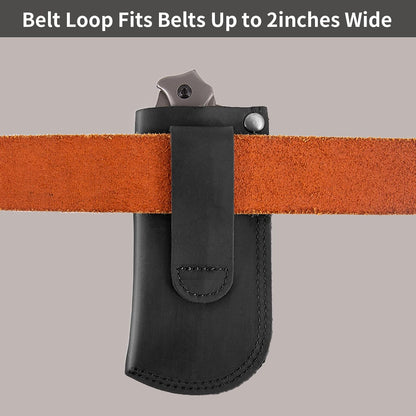 Leather Knife Sheath for Belt, Heavy Duty Cowhide Pocket Knife Holder, EDC Folding Knife Holster Case, Compatible with Buck 110 and Small Knives, Gifts for Men (4.9" x 1.65")