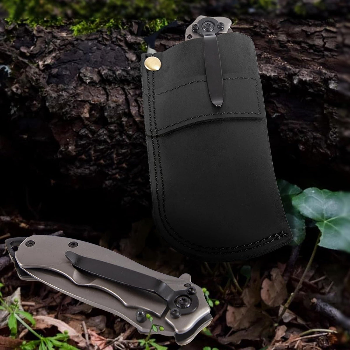 Leather Knife Sheath for Belt, Heavy Duty Cowhide Pocket Knife Holder, EDC Folding Knife Holster Case, Compatible with Buck 110 and Small Knives, Gifts for Men (4.9" x 1.65")