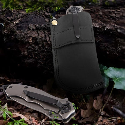 Leather Knife Sheath for Belt, Heavy Duty Cowhide Pocket Knife Holder, EDC Folding Knife Holster Case, Compatible with Buck 110 and Small Knives, Gifts for Men (4.9" x 1.65")