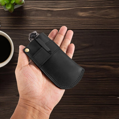 Leather Knife Sheath for Belt, Heavy Duty Cowhide Pocket Knife Holder, EDC Folding Knife Holster Case, Compatible with Buck 110 and Small Knives, Gifts for Men (4.9" x 1.65")