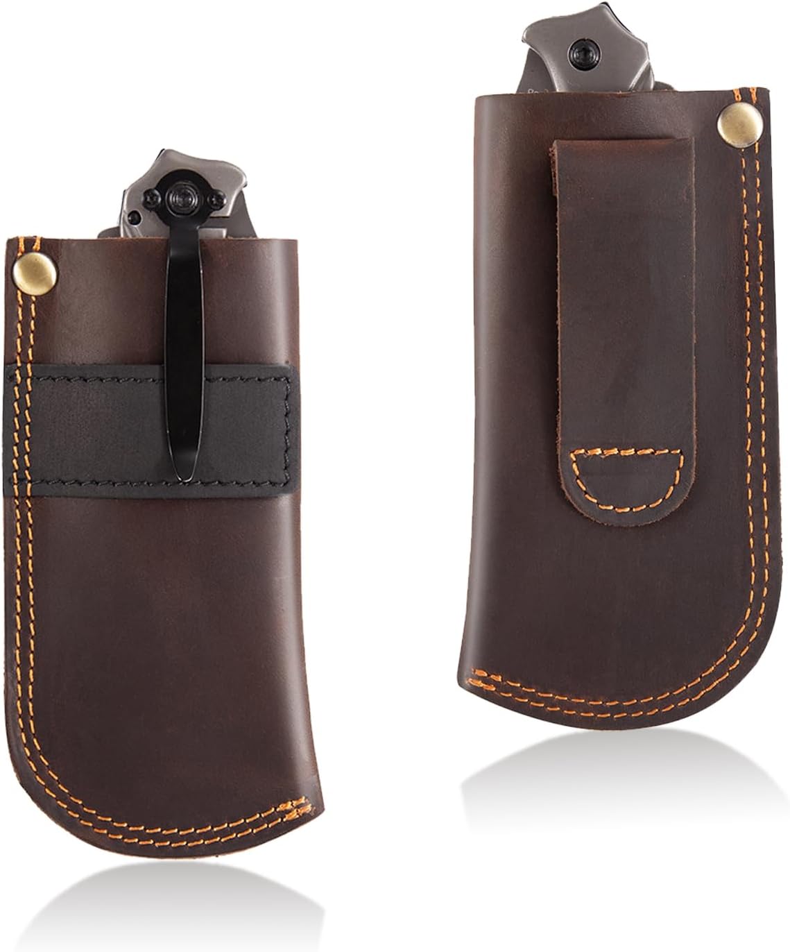 Leather Knife Sheath for Belt, Heavy Duty Cowhide Pocket Knife Holder, EDC Folding Knife Holster Case, Compatible with Buck 110 and Small Knives, Gifts for Men (4.9" x 1.65")