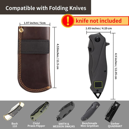 Leather Knife Sheath for Belt, Heavy Duty Cowhide Pocket Knife Holder, EDC Folding Knife Holster Case, Compatible with Buck 110 and Small Knives, Gifts for Men (4.9" x 1.65")