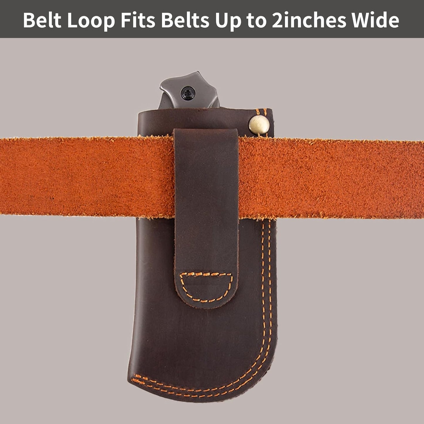Leather Knife Sheath for Belt, Heavy Duty Cowhide Pocket Knife Holder, EDC Folding Knife Holster Case, Compatible with Buck 110 and Small Knives, Gifts for Men (4.9" x 1.65")