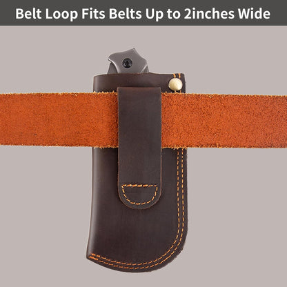 Leather Knife Sheath for Belt, Heavy Duty Cowhide Pocket Knife Holder, EDC Folding Knife Holster Case, Compatible with Buck 110 and Small Knives, Gifts for Men (4.9" x 1.65")