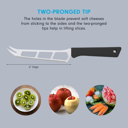 Petite Messer 6” Cheese & Tomato Knife, Black - German 1.4116 Stainless Steel & Ergonomic Handle - Lightweight, Rust Resistant & Easy to Maintain