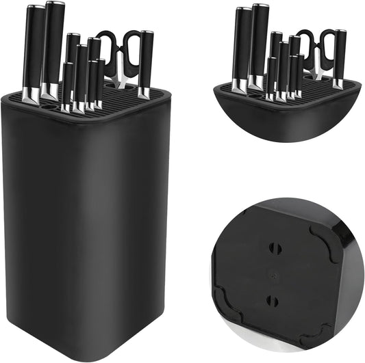 Knife Block Without Knives, 3 In 1 Universal Kitchen Knife Block Holder With Scissors Slot and Sharpening Rod, Detachable Knife Storage Organizer for Counter Space-Saving(Black)