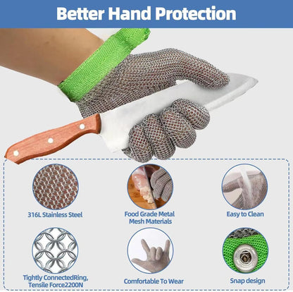 Metal Mesh Gloves - Stainless Steel Mesh Chain Cutting Gloves for Meat and Food Processing