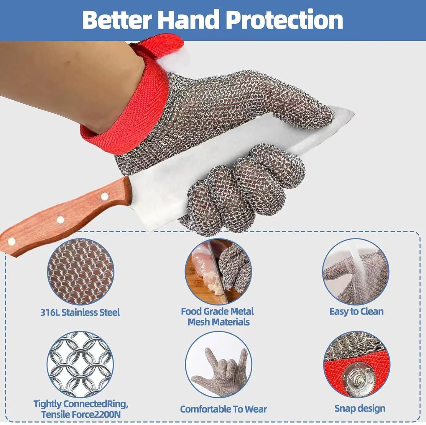 Metal Mesh Gloves - Stainless Steel Mesh Chain Cutting Gloves for Meat and Food Processing