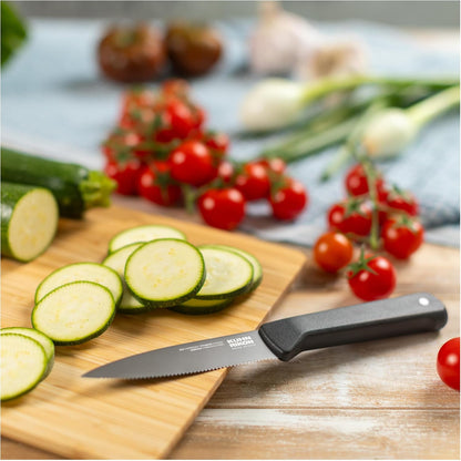 ICED Serrated Paring Knife 3.54 Inch, Ice Hardened German Stainless Steel, Razor Sharp Titanium Coated Blade, Precision Everyday Kitchen Knife