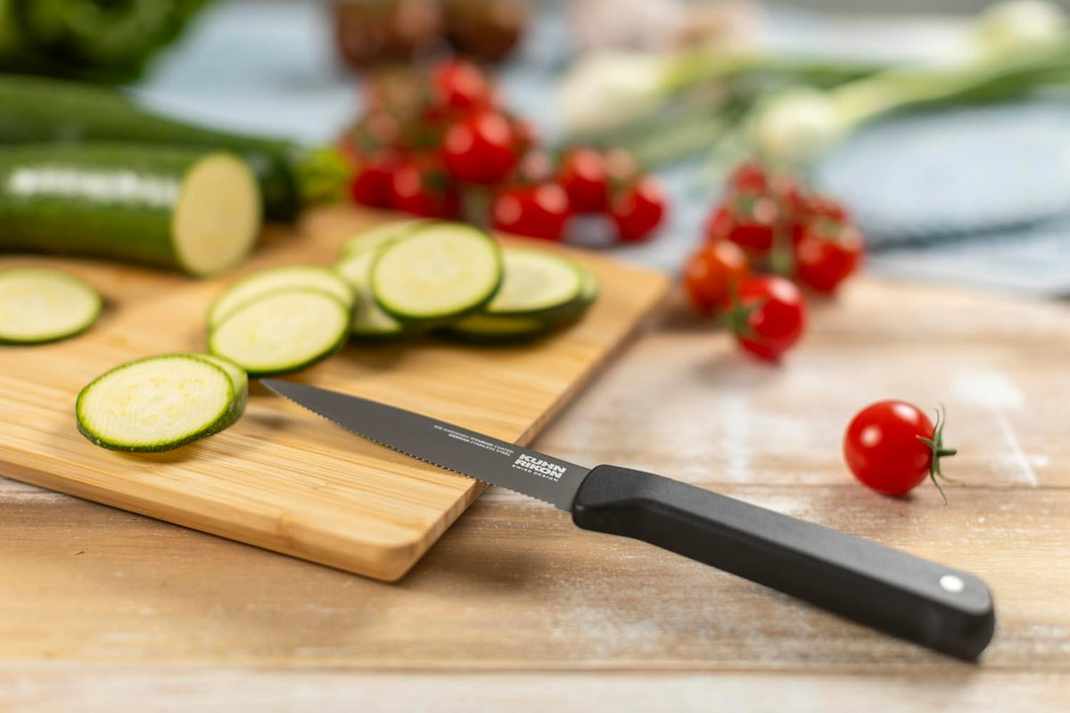 ICED Serrated Paring Knife 3.54 Inch, Ice Hardened German Stainless Steel, Razor Sharp Titanium Coated Blade, Precision Everyday Kitchen Knife