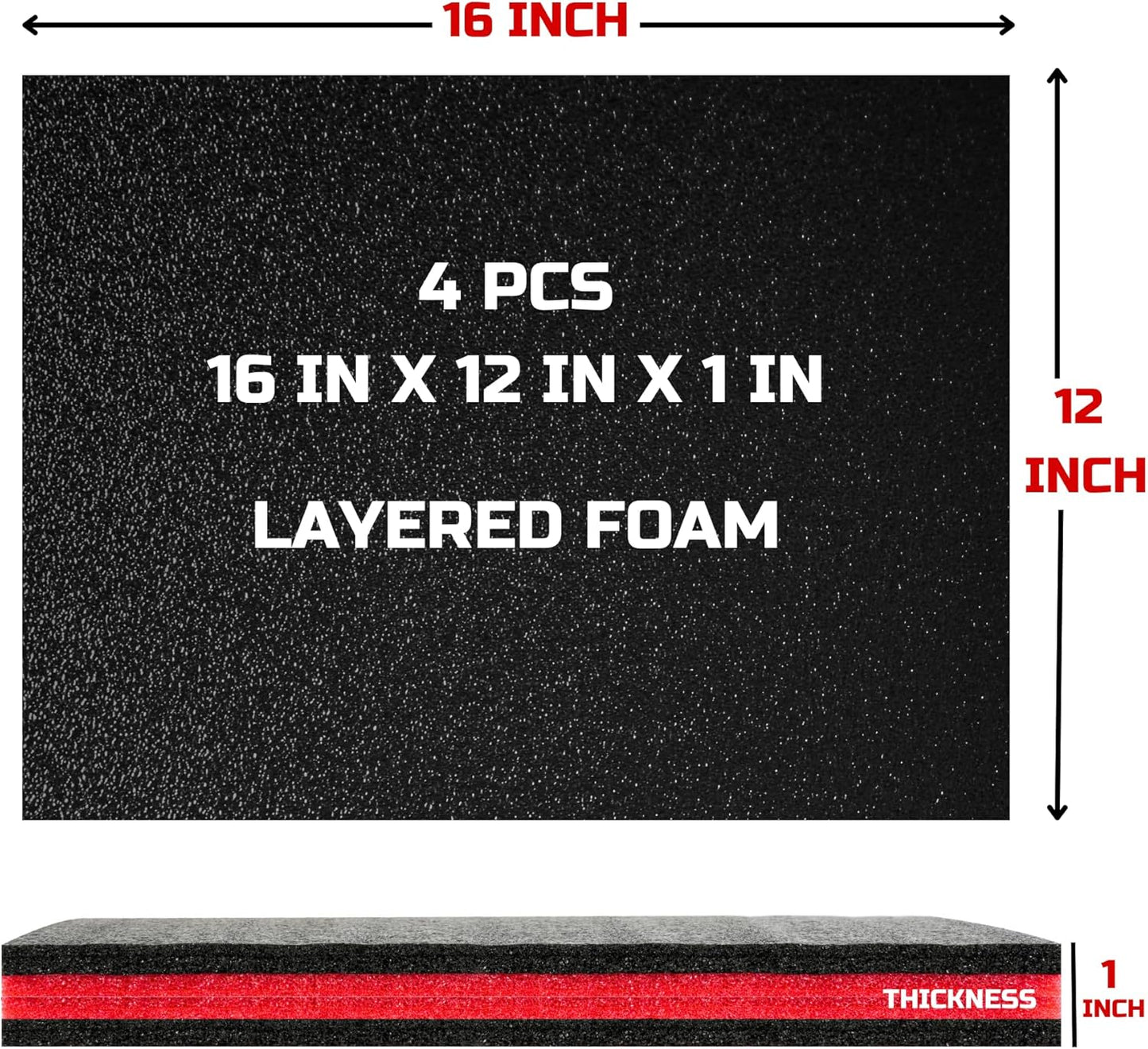 Tool Box Foam, 4Pack 16x12x1 inch, Foam Inserts for Cases, Polyethylene Storage Sheets for Toolbox Hard Case, Tool Shadow Insert, Kaizen Organizer Sheet