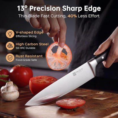 Knife Block Set, 15 Pieces Knife Set with Block, High Carbon Stainless Steel Kitchen Knife Set with Sharpener, Knives Set for Kitchen with Full Tang Triple Rivet Handle