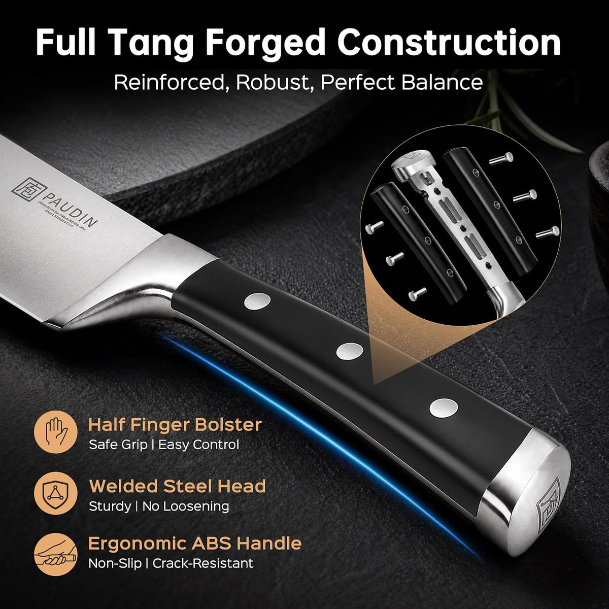Knife Block Set, 15 Pieces Knife Set with Block, High Carbon Stainless Steel Kitchen Knife Set with Sharpener, Knives Set for Kitchen with Full Tang Triple Rivet Handle