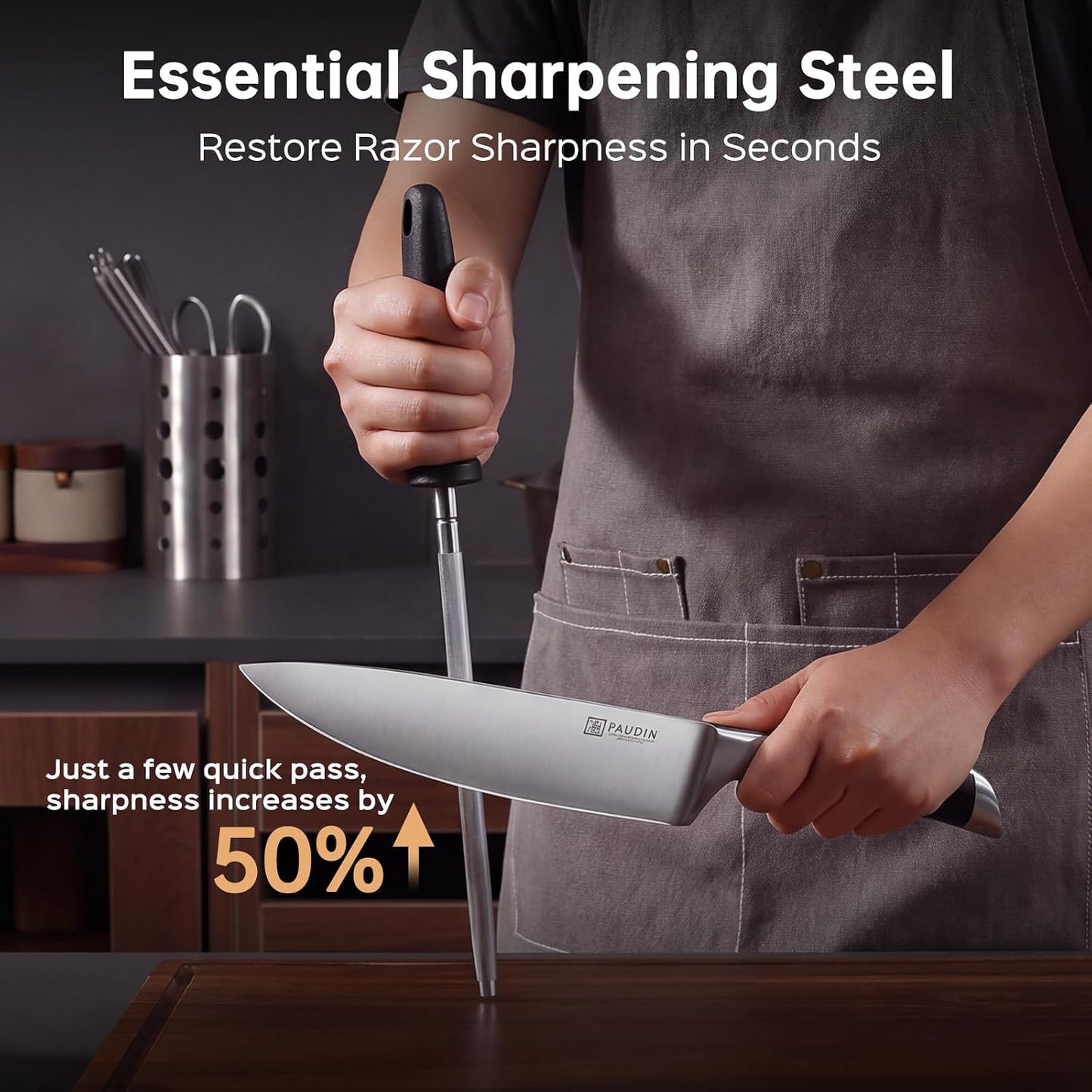 Knife Block Set, 15 Pieces Knife Set with Block, High Carbon Stainless Steel Kitchen Knife Set with Sharpener, Knives Set for Kitchen with Full Tang Triple Rivet Handle