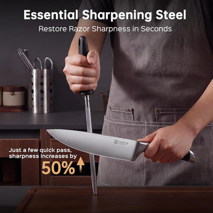 Knife Block Set, 15 Pieces Knife Set with Block, High Carbon Stainless Steel Kitchen Knife Set with Sharpener, Knives Set for Kitchen with Full Tang Triple Rivet Handle