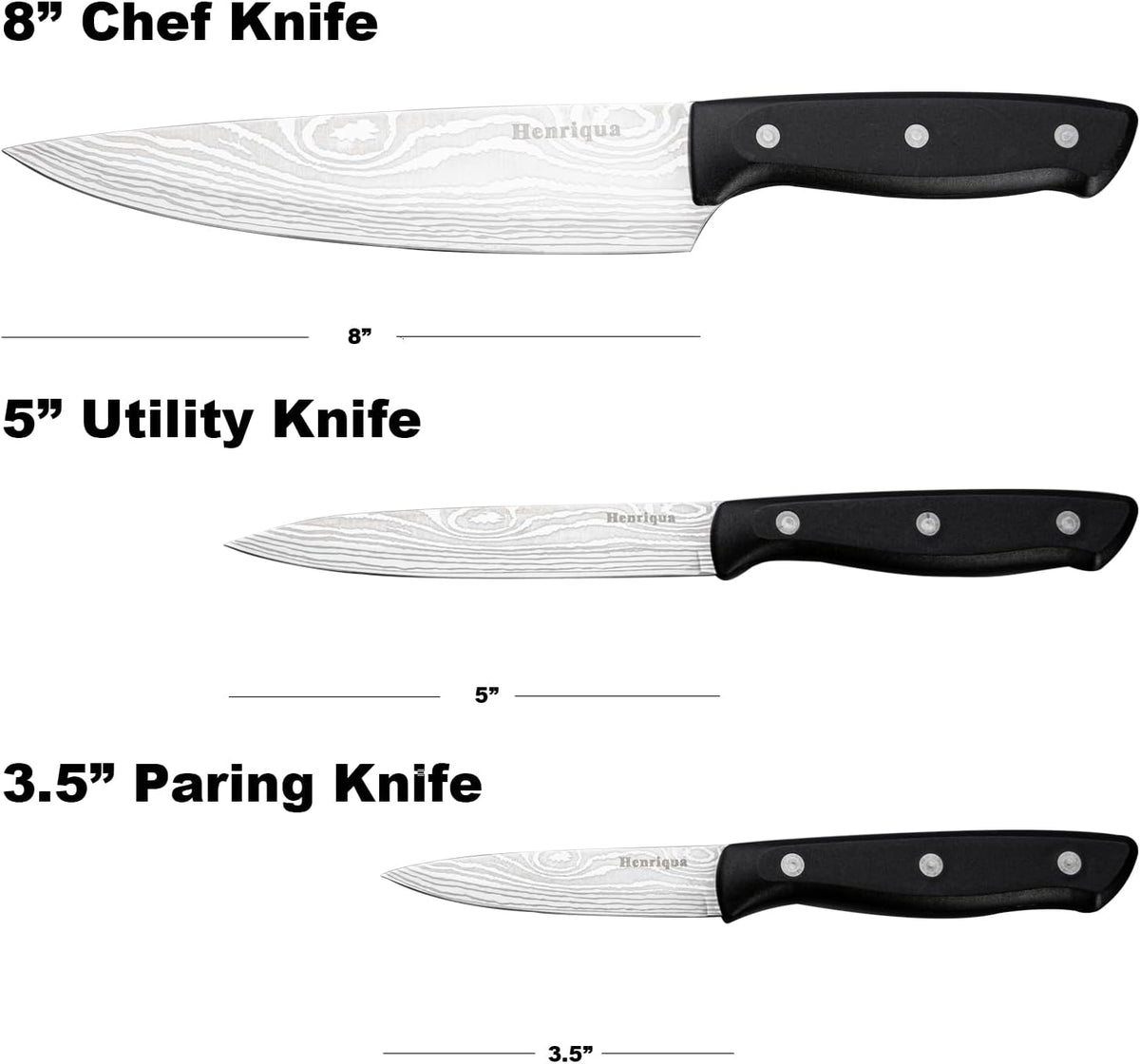 Chef Knife Set 3PCS, Kitchen Knife Set with Cover, Ultra Sharp Kitchen Knife, High-Carbon Chefs Knives with Stainless Steel 8 inch Paring Knife for Cooking, Chopping, Slicing