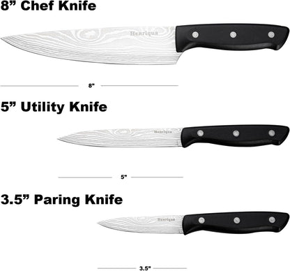 Chef Knife Set 3PCS, Kitchen Knife Set with Cover, Ultra Sharp Kitchen Knife, High-Carbon Chefs Knives with Stainless Steel 8 inch Paring Knife for Cooking, Chopping, Slicing