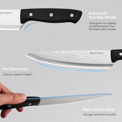 Chef Knife Set 3PCS, Kitchen Knife Set with Cover, Ultra Sharp Kitchen Knife, High-Carbon Chefs Knives with Stainless Steel 8 inch Paring Knife for Cooking, Chopping, Slicing