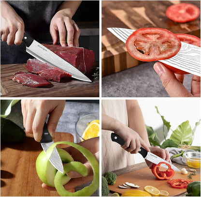 Chef Knife Set 3PCS, Kitchen Knife Set with Cover, Ultra Sharp Kitchen Knife, High-Carbon Chefs Knives with Stainless Steel 8 inch Paring Knife for Cooking, Chopping, Slicing