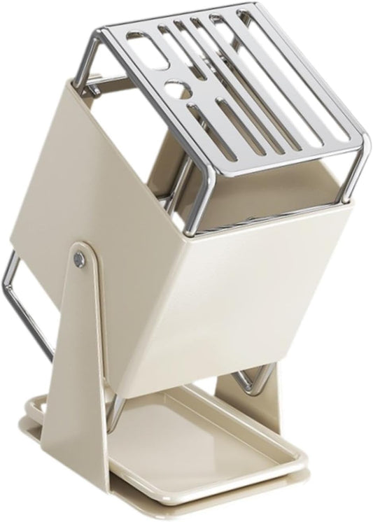 Knife Block Kitchen Knife Holder without Knives Stainless Steel for Restaurant Cooking, White