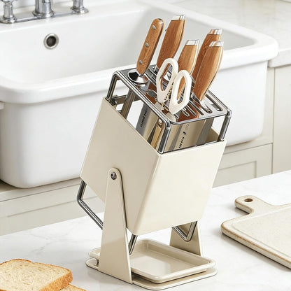 Knife Block Kitchen Knife Holder without Knives Stainless Steel for Restaurant Cooking, White