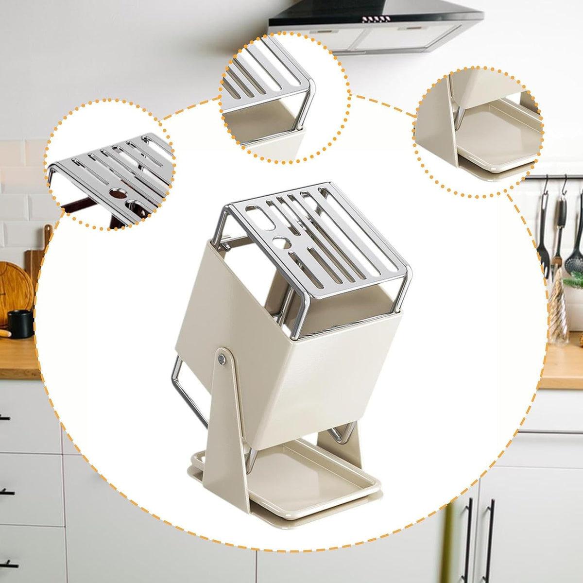 Knife Block Kitchen Knife Holder without Knives Stainless Steel for Restaurant Cooking, White