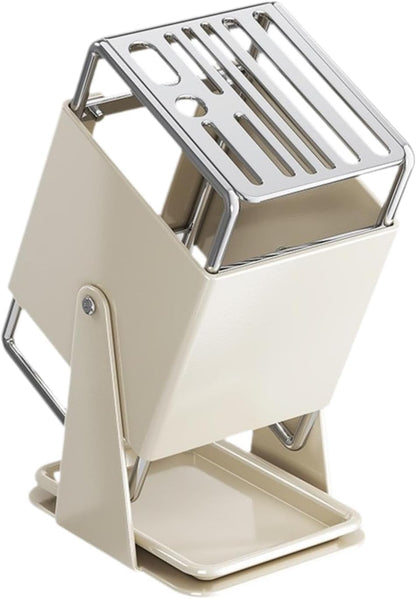 Knife Block Kitchen Knife Holder without Knives Stainless Steel for Restaurant Cooking, White
