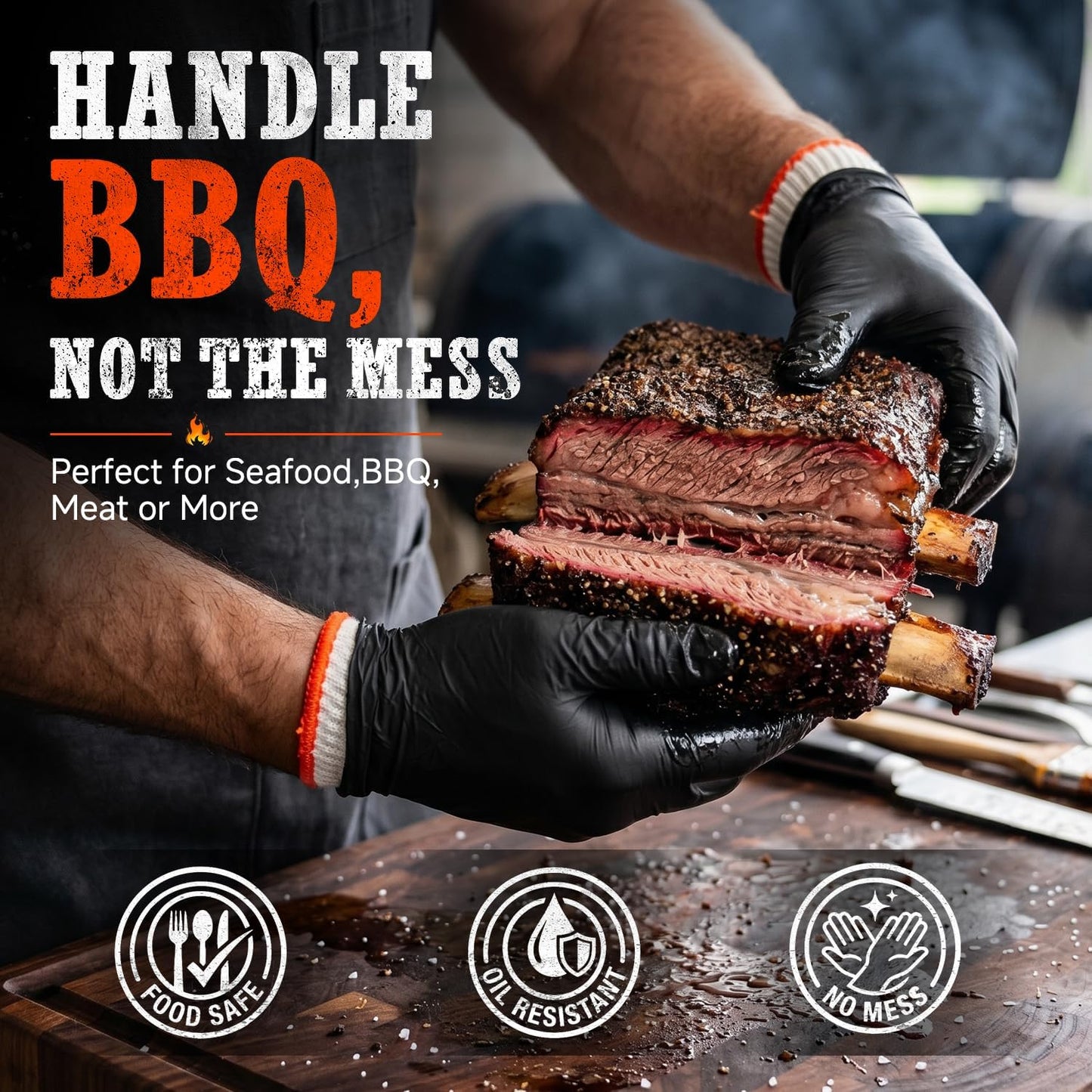 BBQ Gloves 50 Disposable nitrile Gloves with 2 Reusable Cotton Liners Guantes for Cooking Food Prep,Powder Latex Free,Heat Resistant for Grilling, Barbecue, Smoker Guante Heat Froof for Men - XLarge