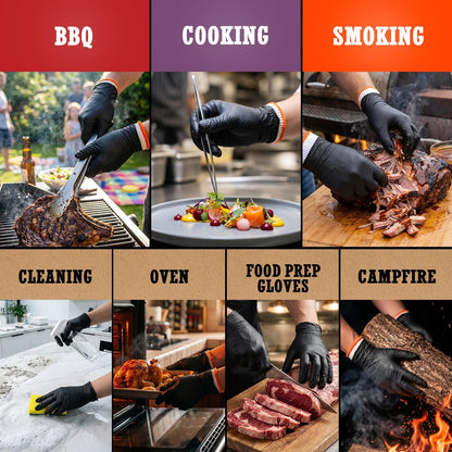 BBQ Gloves 50 Disposable nitrile Gloves with 2 Reusable Cotton Liners Guantes for Cooking Food Prep,Powder Latex Free,Heat Resistant for Grilling, Barbecue, Smoker Guante Heat Froof for Men - XLarge