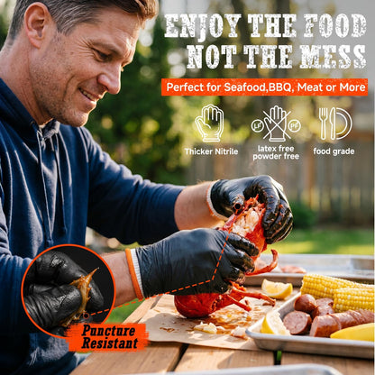 BBQ Gloves 50 Disposable nitrile Gloves with 2 Reusable Cotton Liners Guantes for Cooking Food Prep,Powder Latex Free,Heat Resistant for Grilling, Barbecue, Smoker Guante Heat Froof for Men - XLarge