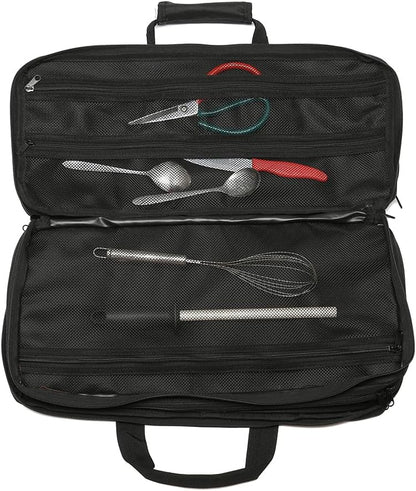 4 Sections - Black - Chef Knife Bag, 20 Knife Slots, 4 Storage Compartments, Professional Culinary Case with Shoulder Strap, Black, Laptop/Tablet Padded Slot - Knives Not Included