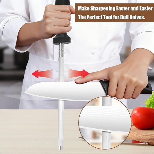 Professional 12-Inch Knife Sharpening Rod | High-Carbon Honing rod Sharpen Knife Quickly, Perfect Knife Sharpener for Chefs & Home Cooks, Easy to Use & Sturdy