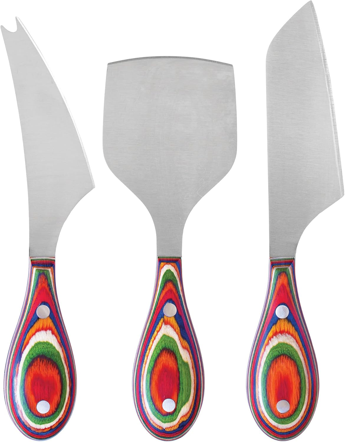 Baltique Marrakesh Collection 3-Piece Cheese Knife Set, Stainless Steel Cheese Knives with Colorful Wooden Handles for Charcuterie Boards