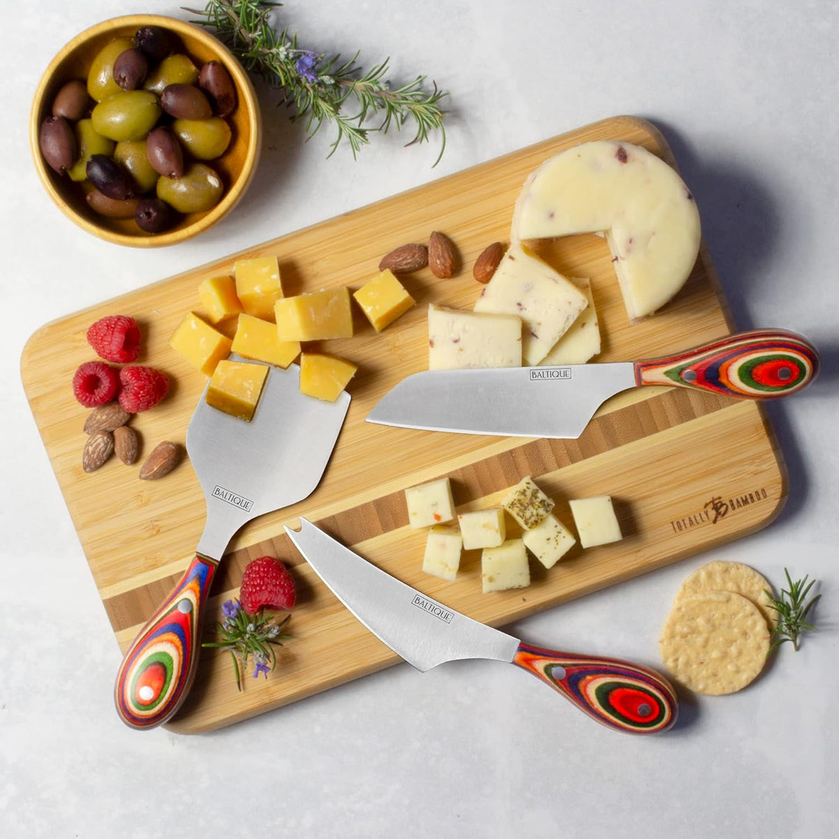 Baltique Marrakesh Collection 3-Piece Cheese Knife Set, Stainless Steel Cheese Knives with Colorful Wooden Handles for Charcuterie Boards