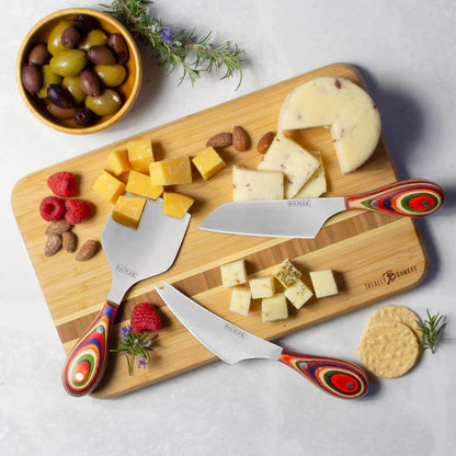 Baltique Marrakesh Collection 3-Piece Cheese Knife Set, Stainless Steel Cheese Knives with Colorful Wooden Handles for Charcuterie Boards