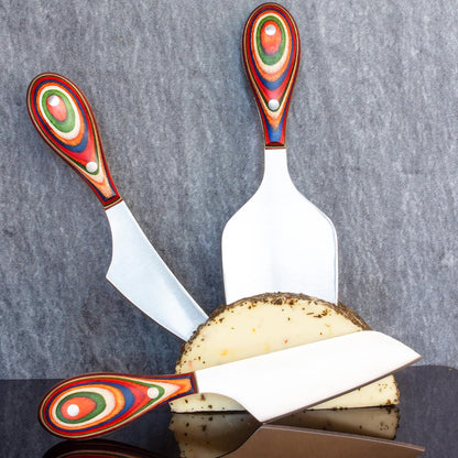 Baltique Marrakesh Collection 3-Piece Cheese Knife Set, Stainless Steel Cheese Knives with Colorful Wooden Handles for Charcuterie Boards