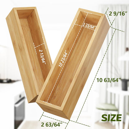 Kitchen Drawer Organizer,Small Silverware Drawer Organizer,Bamboo Utensil Organizer for Bathroom, Dressing Room, Office, Pantry (Natural, 11"x 3") Set of 2