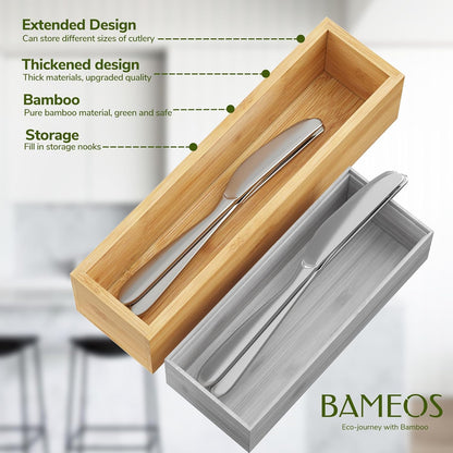 Kitchen Drawer Organizer,Small Silverware Drawer Organizer,Bamboo Utensil Organizer for Bathroom, Dressing Room, Office, Pantry (Natural, 11"x 3") Set of 2