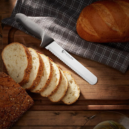 Professional 8-Inch Bread Knife and Cake Slicer with Serrated Edge - Ultra-Sharp Stainless Steel Cutlery
