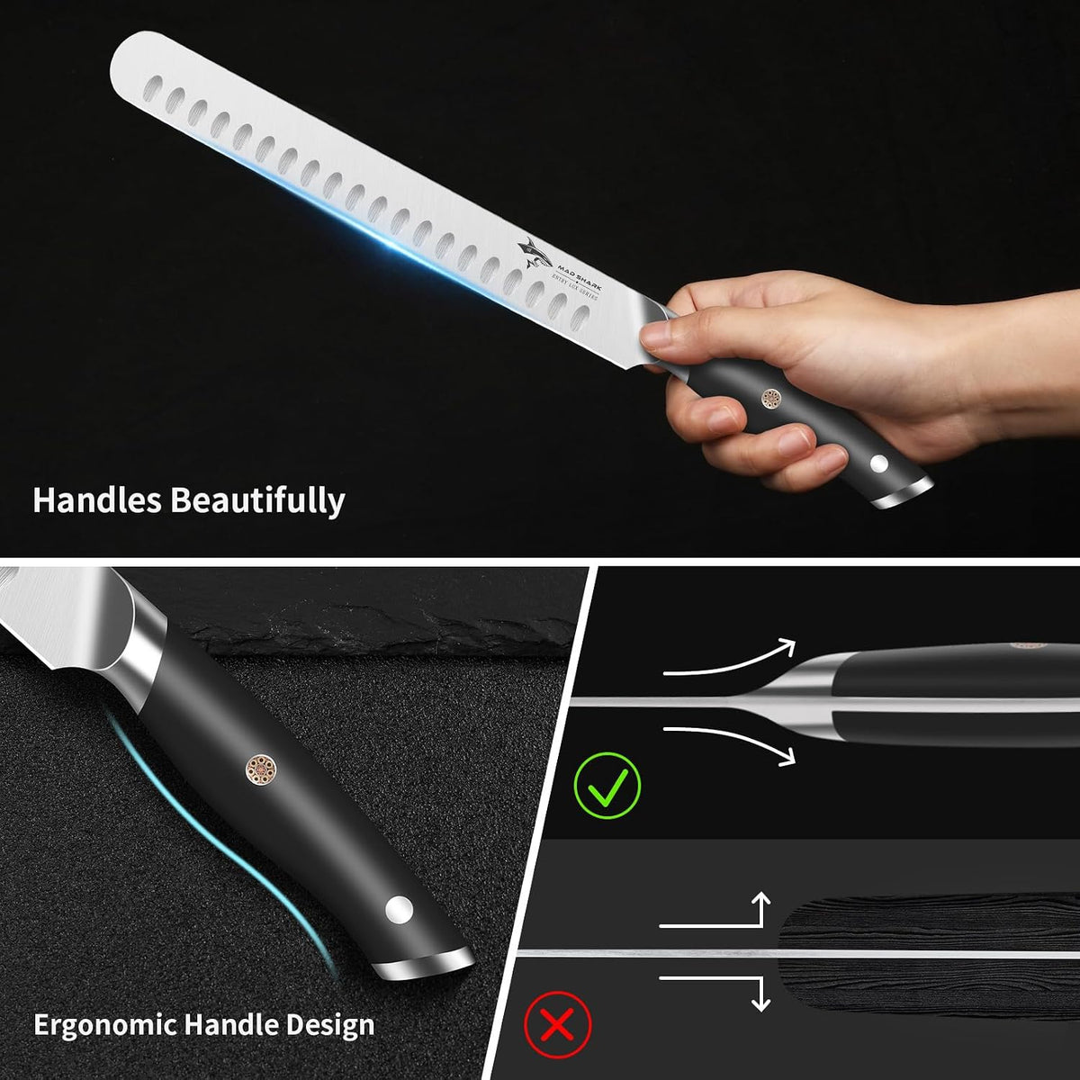 Brisket Slicing Knife, 10 inch BBQ Knife Razor Sharp Curved Butcher Breaking Knives for Meat Cutting, knives for men with Gift Box