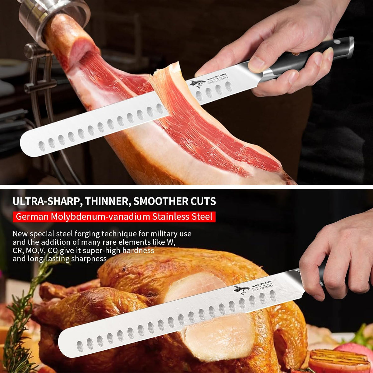 Brisket Slicing Knife, 10 inch BBQ Knife Razor Sharp Curved Butcher Breaking Knives for Meat Cutting, knives for men with Gift Box