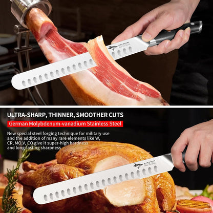 Brisket Slicing Knife, 10 inch BBQ Knife Razor Sharp Curved Butcher Breaking Knives for Meat Cutting, knives for men with Gift Box