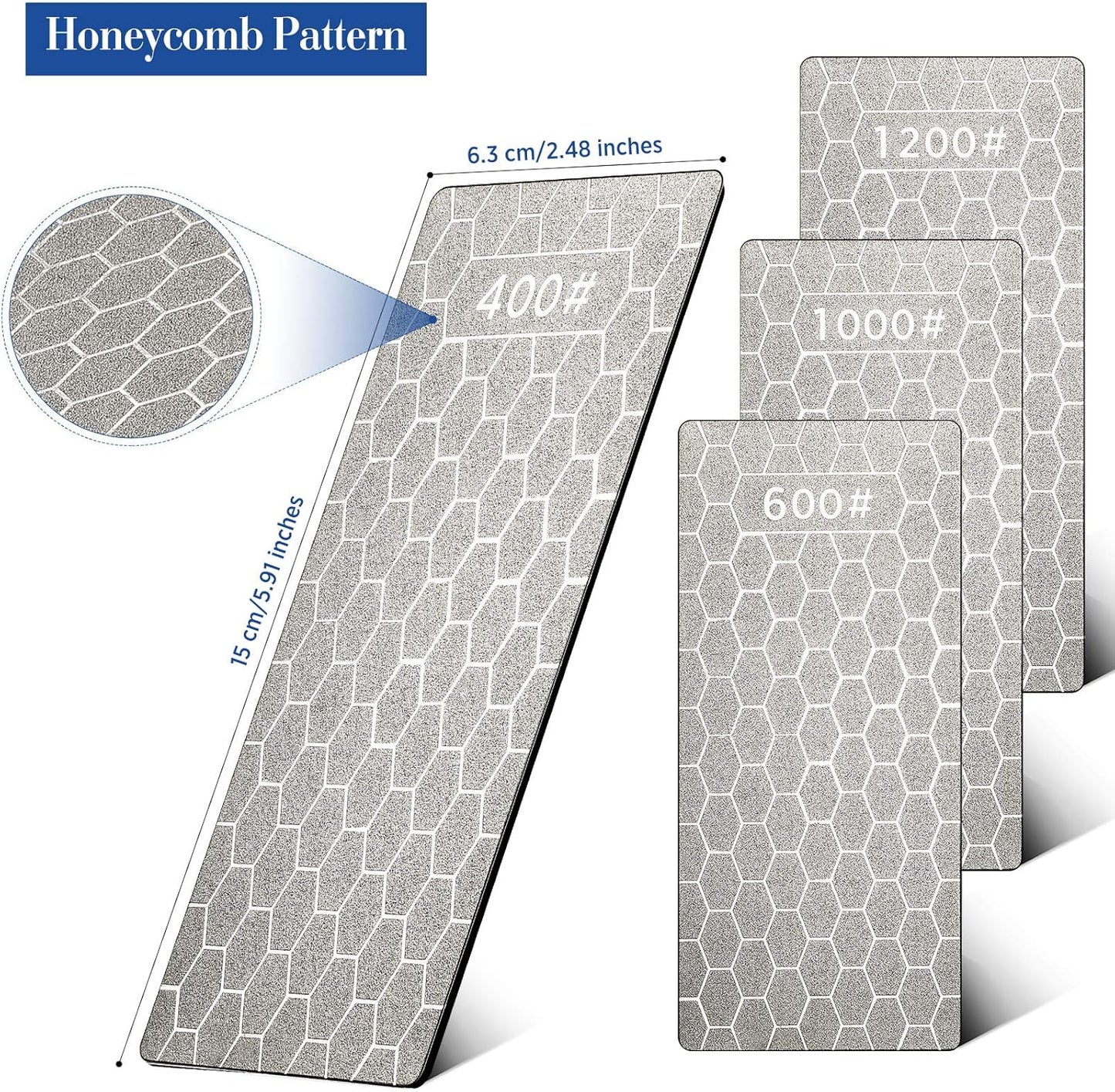 4 Pieces Diamond Sharpening Stone Grit Diamond Plate Honing Stone for Kitchen Sharpening Dull, Blunt or Tired Edges, 5.9 x 2.48 Inches(400/600/1000/1200 Grit)