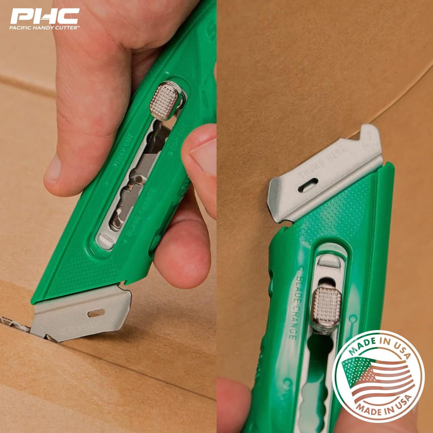 S4R Safety Cutter, Retractable Utility Knife with an Ergonomical Design, Bladeless Tape Splitter, Steel Guard for Safety and Damage Protection, for Warehouse and In-Store Cutting , Green