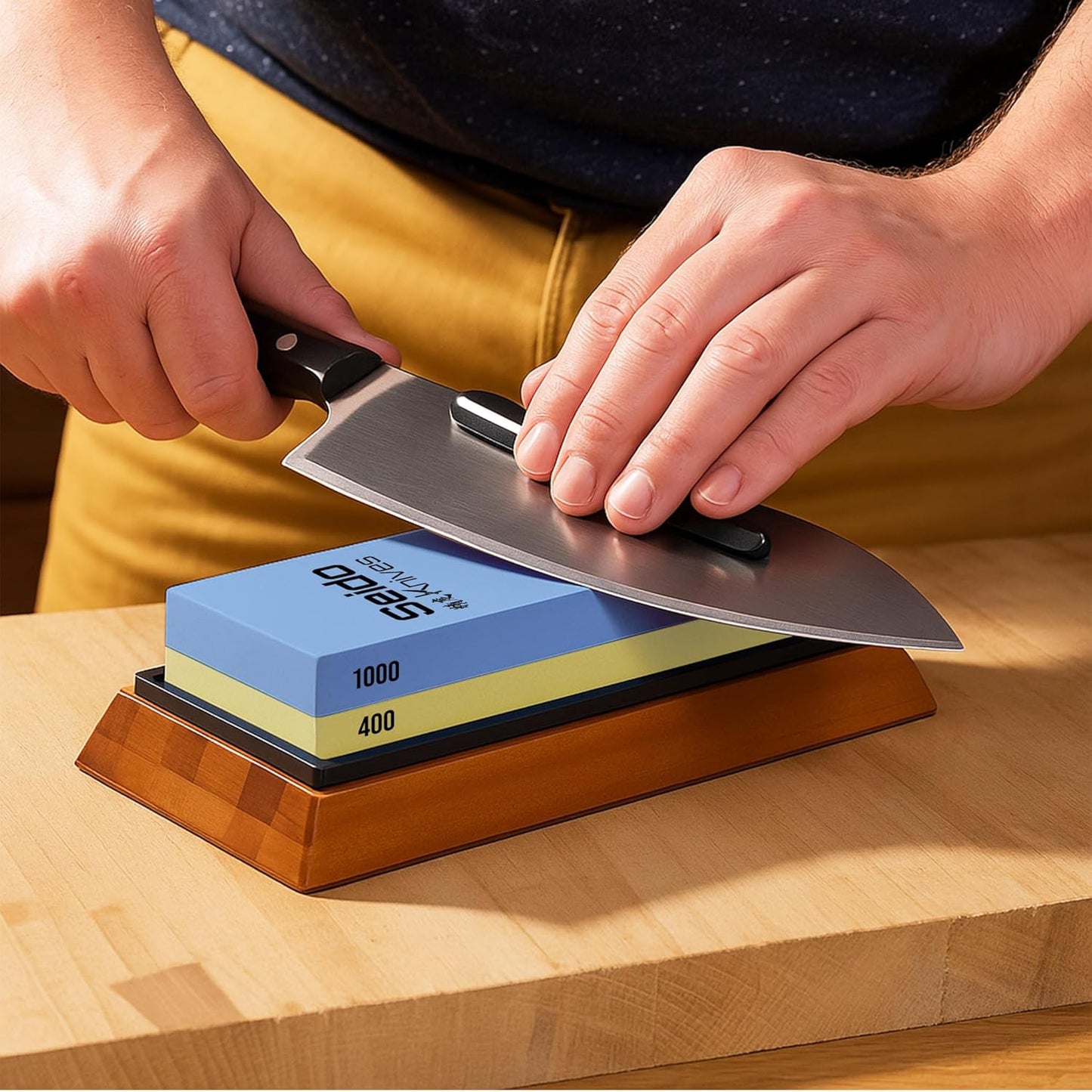 Professional Whetstone Set, Knife Sharpening Stone Kit Dual Grit Whetstone 400/1000 3000/8000 Knife Sharpener with Leather Strop