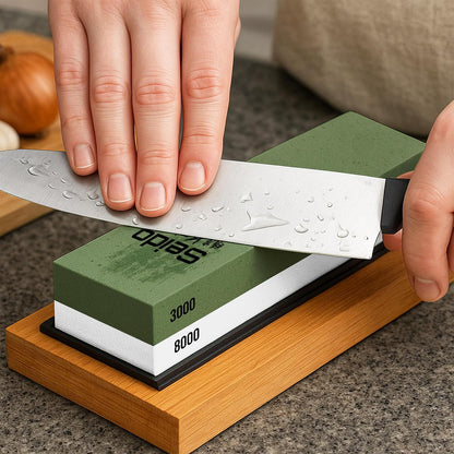 Professional Whetstone Set, Knife Sharpening Stone Kit Dual Grit Whetstone 400/1000 3000/8000 Knife Sharpener with Leather Strop