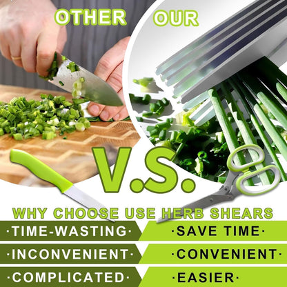 Herb Scissors, Shallot Scissors, Multipurpose 5 Blade Kitchen Herb Shears, Herb Cutter with Safety Cover and Cleaning Comb for Chopping Shallot Basil Chive Parsley